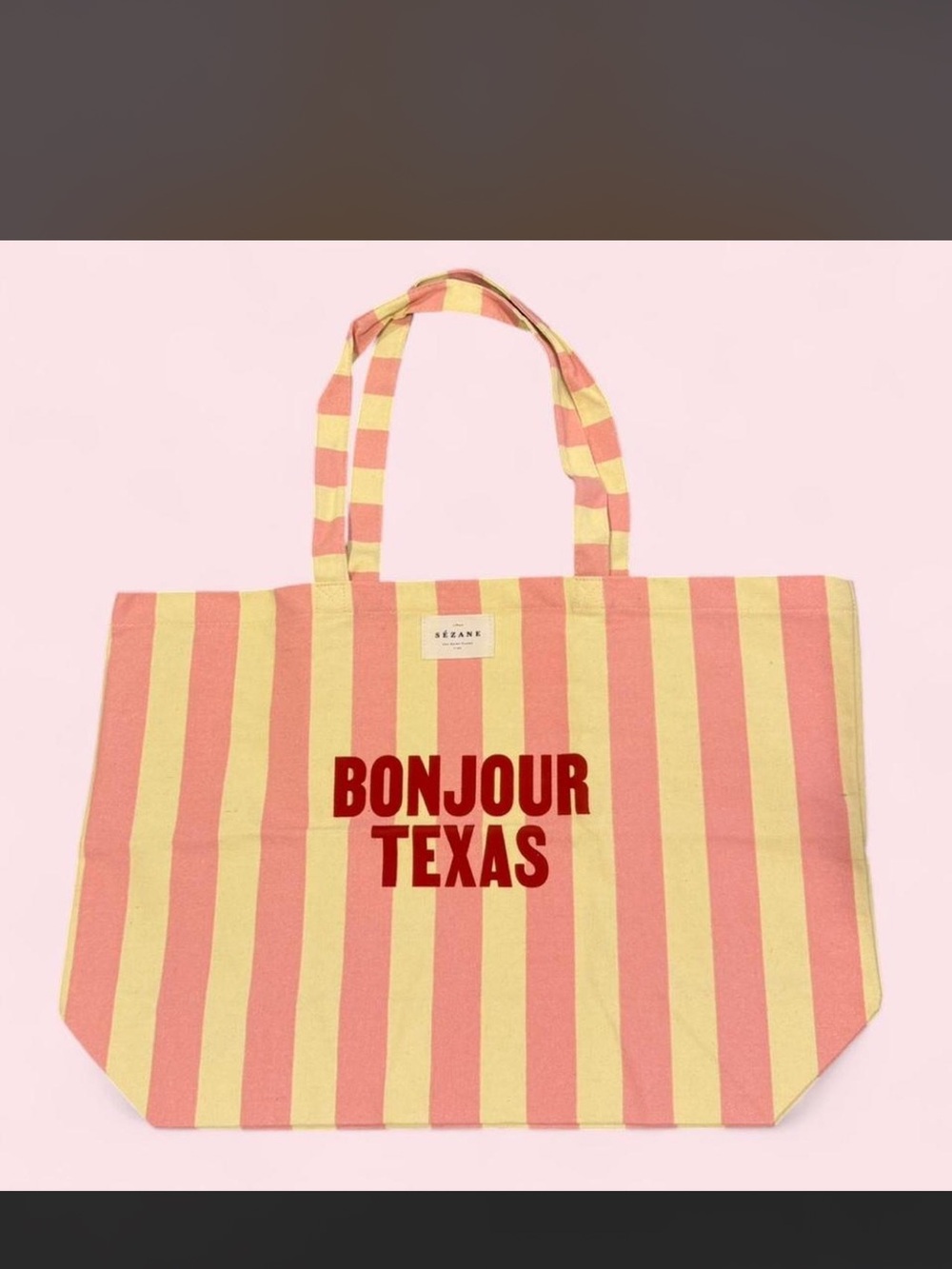 Sezane Striped Tote in Pink and Yellow with Red